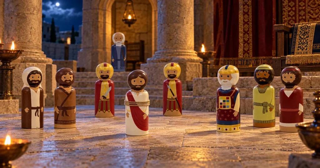 Jesus before Annas and Caiaphas – John 18:12–24; Matthew 26:57–68; Mark 14:53–65; Luke 22:54,63–71