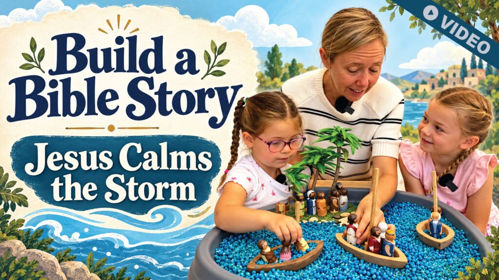 Children building the Jesus Calms the Children building the Jesus Calms the Storm Bible story with Storytelling Peg People